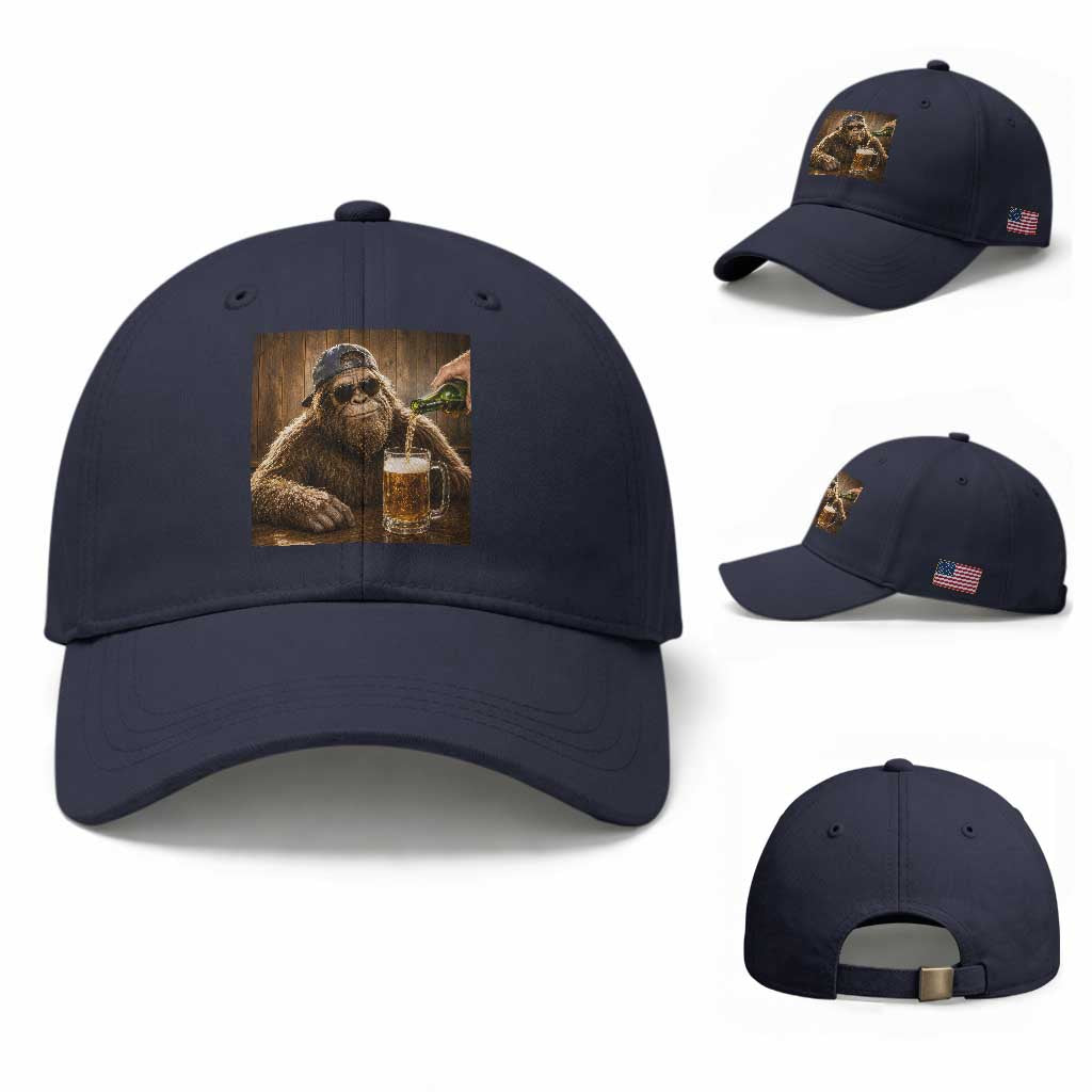 Funny Bigfoot Drinking Beer Baseball Cap Vintage Cool Sunglasses Sasquatch Pub Graphic