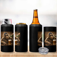 Funny Bigfoot Drinking Beer 4 in 1 Can Cooler Tumbler Vintage Cool Sunglasses Sasquatch Pub Graphic