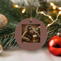 Funny Bigfoot Drinking Beer Ceramic Ornament Vintage Cool Sunglasses Sasquatch Pub Graphic