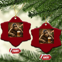 Funny Bigfoot Drinking Beer Ceramic Ornament Vintage Cool Sunglasses Sasquatch Pub Graphic