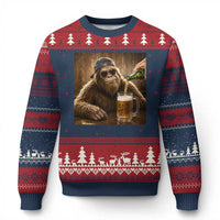 Funny Bigfoot Drinking Beer Ugly Christmas Sweater Vintage Cool Sunglasses Sasquatch Pub Graphic