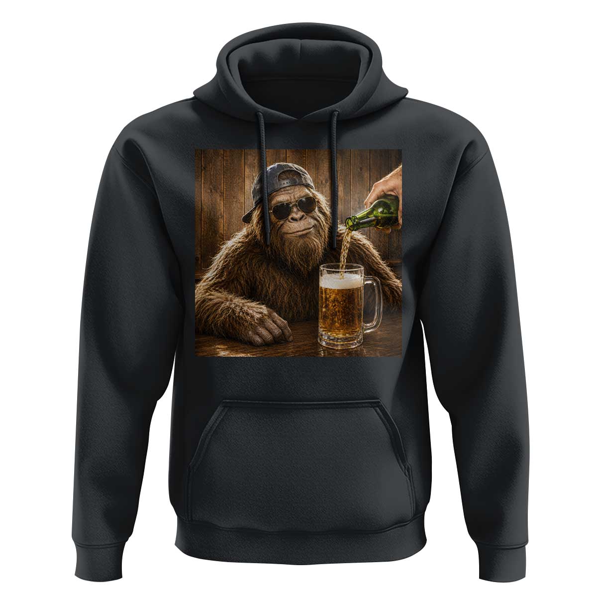 Funny Bigfoot Drinking Beer Hoodie Vintage Cool Sunglasses Sasquatch Pub Graphic
