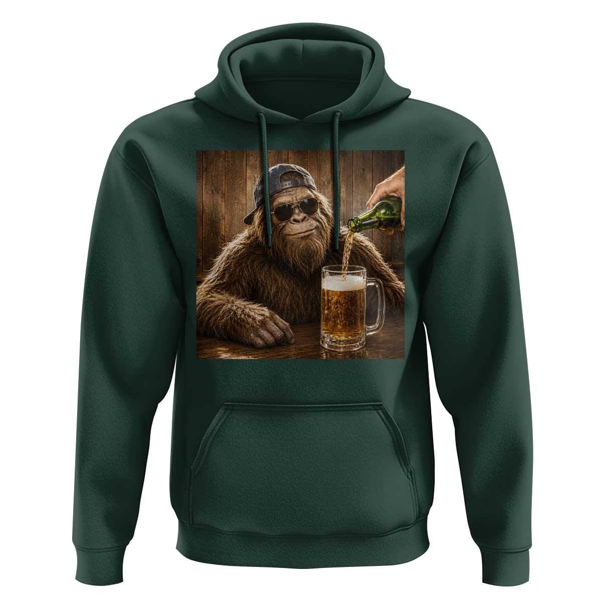 Funny Bigfoot Drinking Beer Hoodie Vintage Cool Sunglasses Sasquatch Pub Graphic