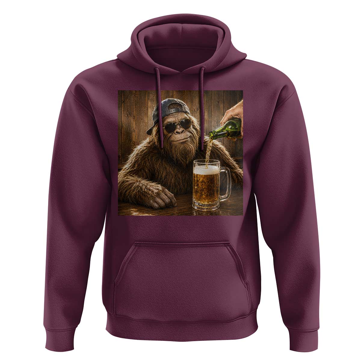Funny Bigfoot Drinking Beer Hoodie Vintage Cool Sunglasses Sasquatch Pub Graphic