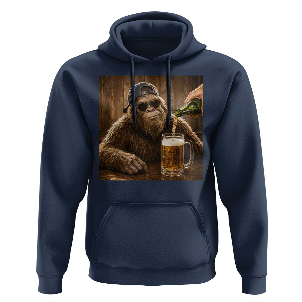 Funny Bigfoot Drinking Beer Hoodie Vintage Cool Sunglasses Sasquatch Pub Graphic