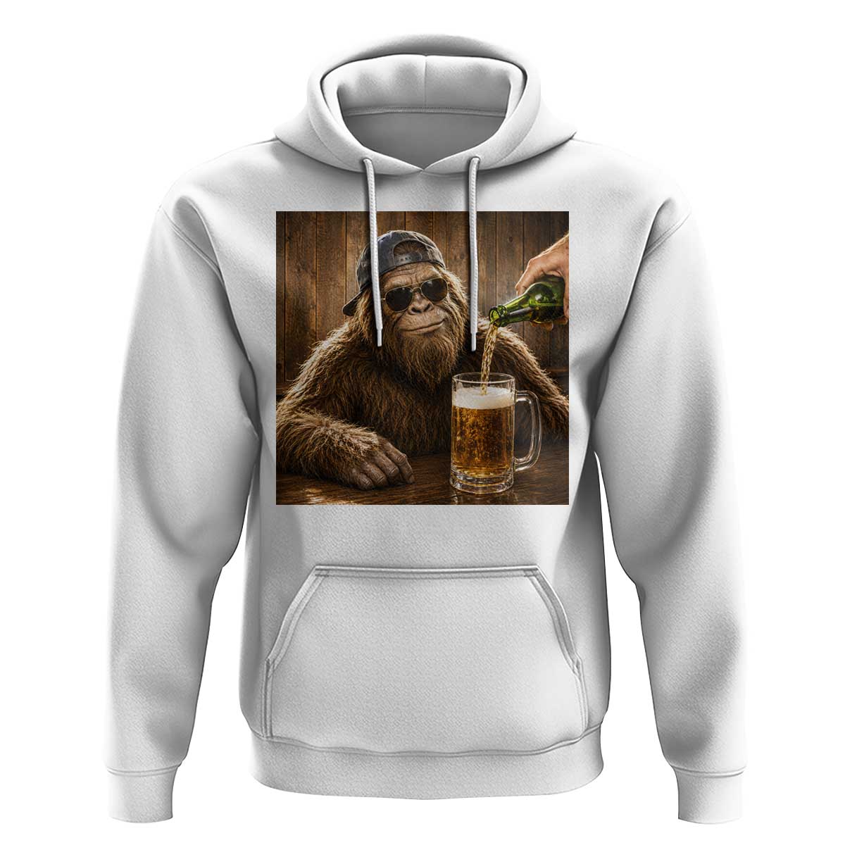 Funny Bigfoot Drinking Beer Hoodie Vintage Cool Sunglasses Sasquatch Pub Graphic