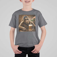 Funny Bigfoot Drinking Beer T Shirt For Kid Vintage Cool Sunglasses Sasquatch Pub Graphic