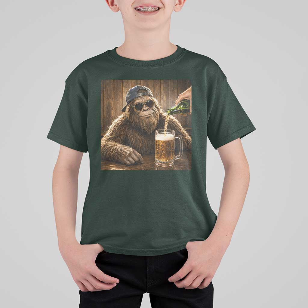 Funny Bigfoot Drinking Beer T Shirt For Kid Vintage Cool Sunglasses Sasquatch Pub Graphic