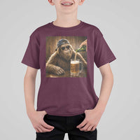 Funny Bigfoot Drinking Beer T Shirt For Kid Vintage Cool Sunglasses Sasquatch Pub Graphic