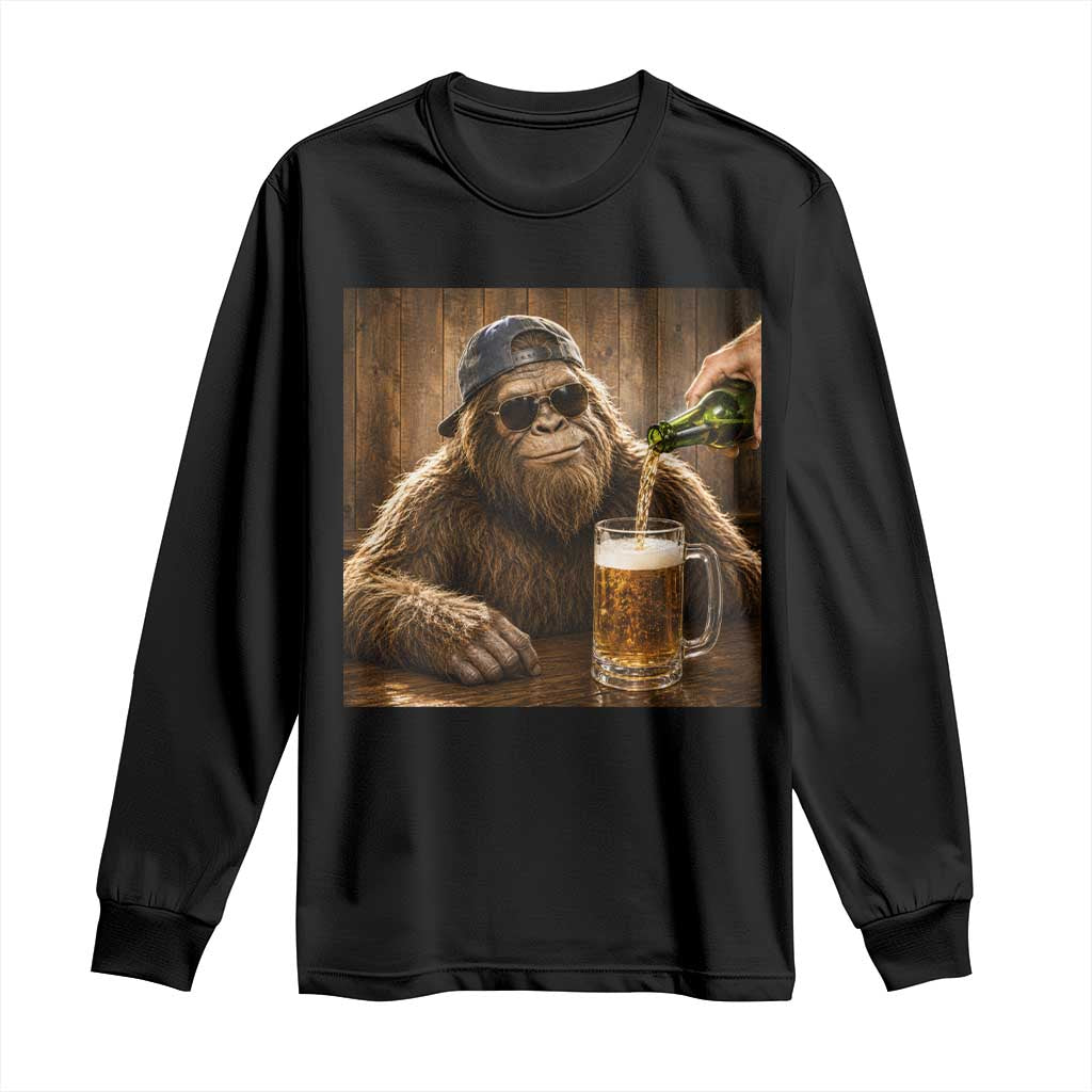 Funny Bigfoot Drinking Beer Long Sleeve Shirt Vintage Cool Sunglasses Sasquatch Pub Graphic