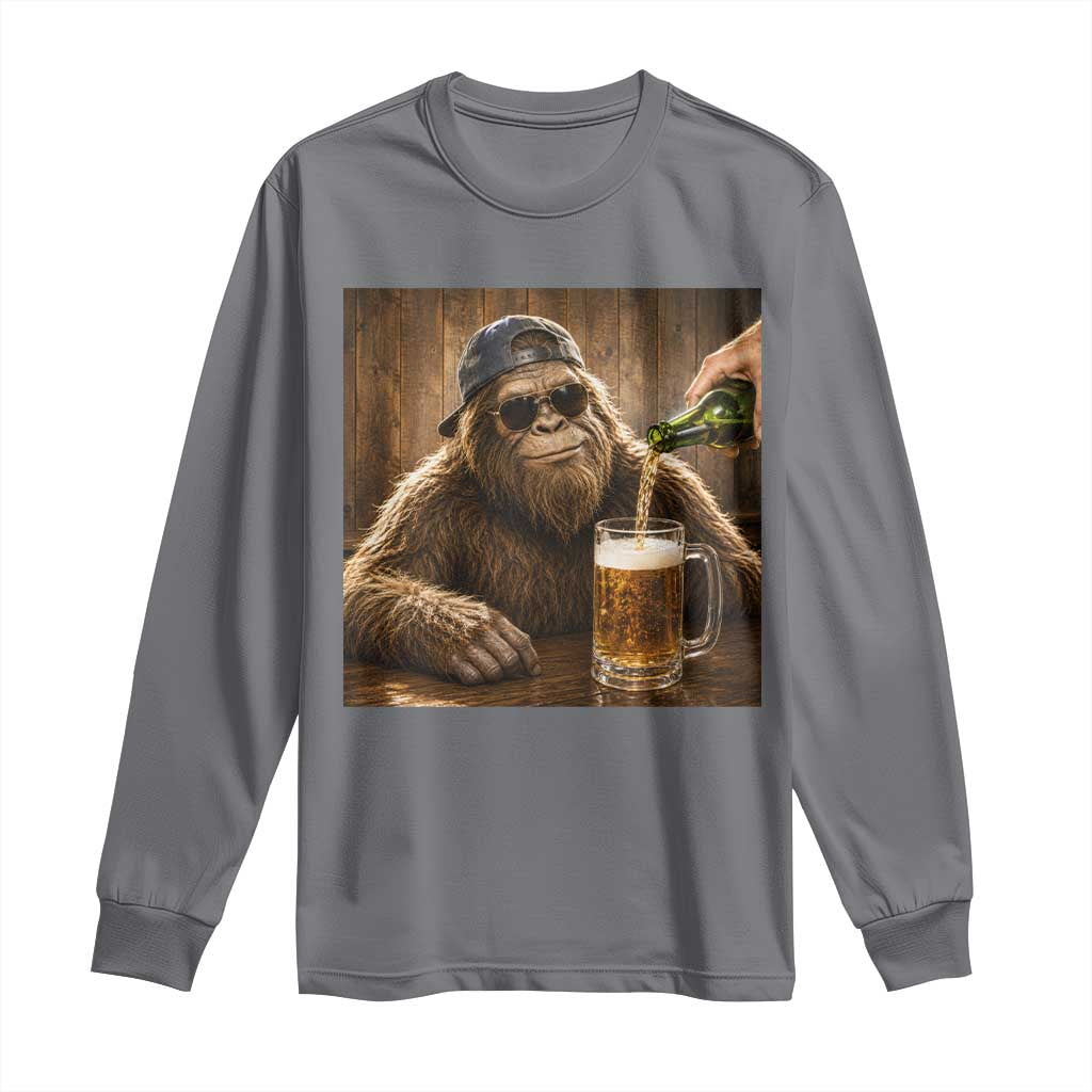 Funny Bigfoot Drinking Beer Long Sleeve Shirt Vintage Cool Sunglasses Sasquatch Pub Graphic