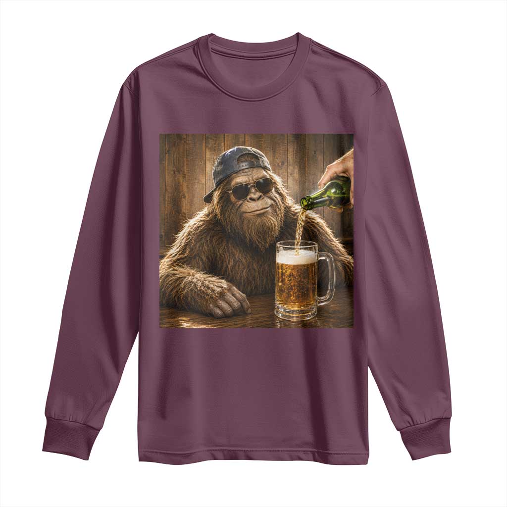 Funny Bigfoot Drinking Beer Long Sleeve Shirt Vintage Cool Sunglasses Sasquatch Pub Graphic