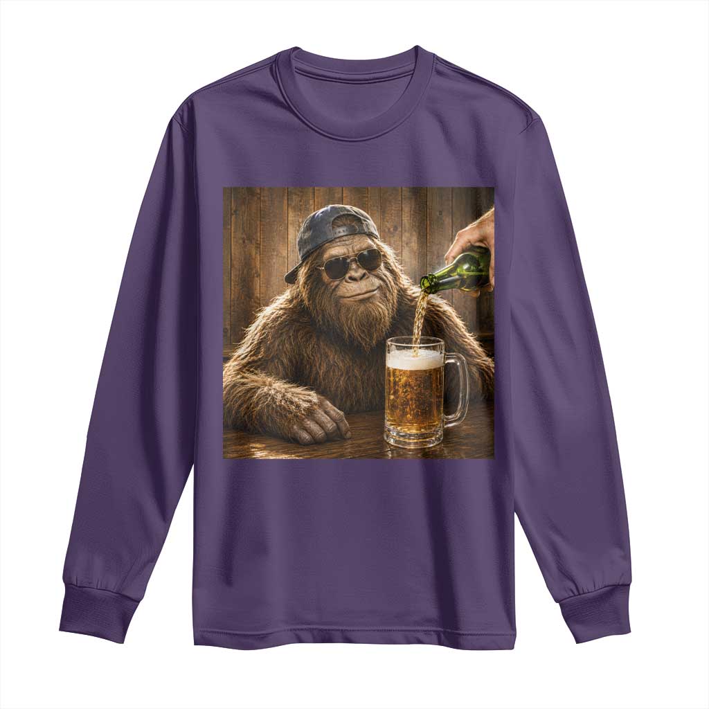 Funny Bigfoot Drinking Beer Long Sleeve Shirt Vintage Cool Sunglasses Sasquatch Pub Graphic