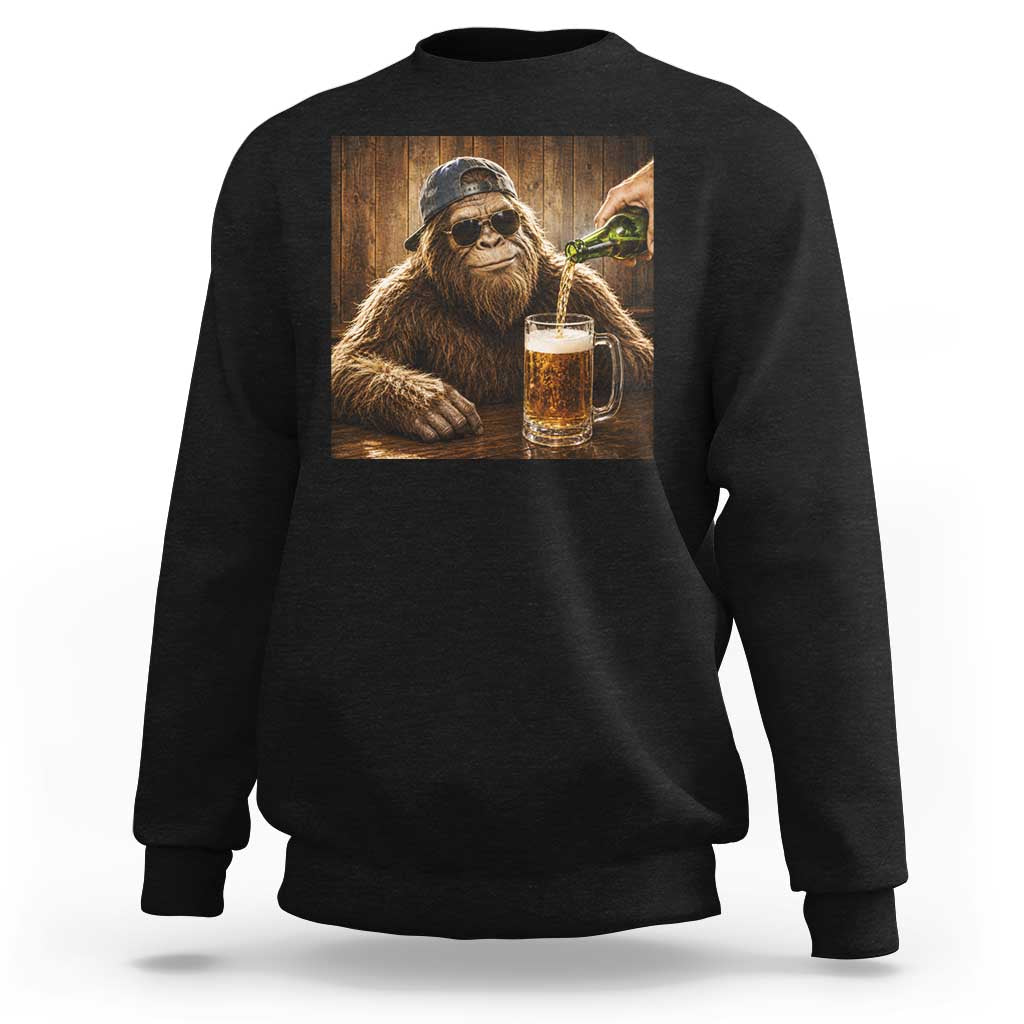 Funny Bigfoot Drinking Beer Sweatshirt Vintage Cool Sunglasses Sasquatch Pub Graphic