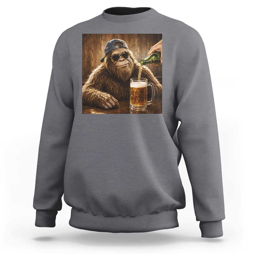 Funny Bigfoot Drinking Beer Sweatshirt Vintage Cool Sunglasses Sasquatch Pub Graphic