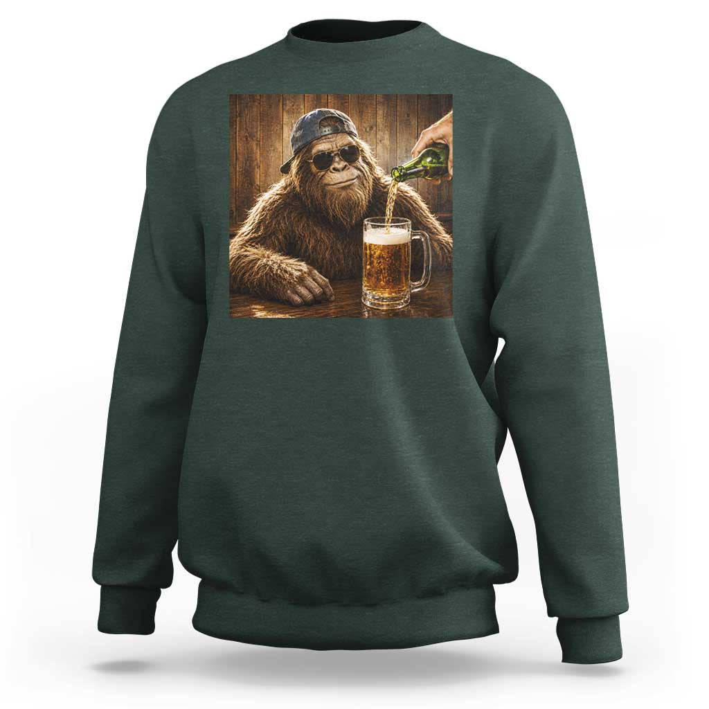 Funny Bigfoot Drinking Beer Sweatshirt Vintage Cool Sunglasses Sasquatch Pub Graphic