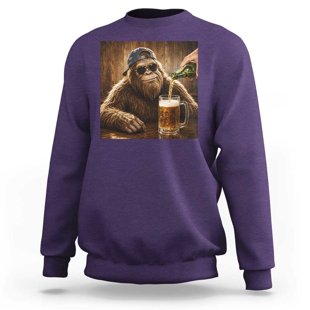 Funny Bigfoot Drinking Beer Sweatshirt Vintage Cool Sunglasses Sasquatch Pub Graphic