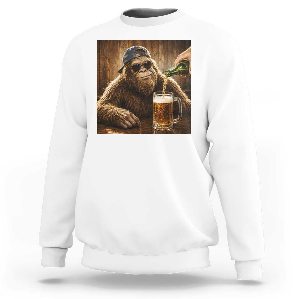 Funny Bigfoot Drinking Beer Sweatshirt Vintage Cool Sunglasses Sasquatch Pub Graphic
