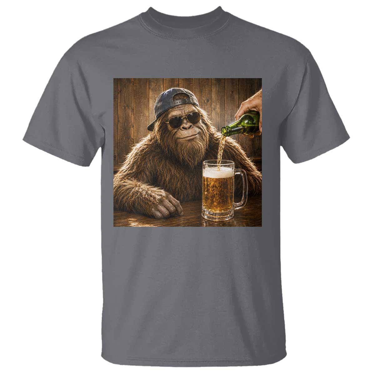 Funny Bigfoot Drinking Beer T Shirt Vintage Cool Sunglasses Sasquatch Pub Graphic