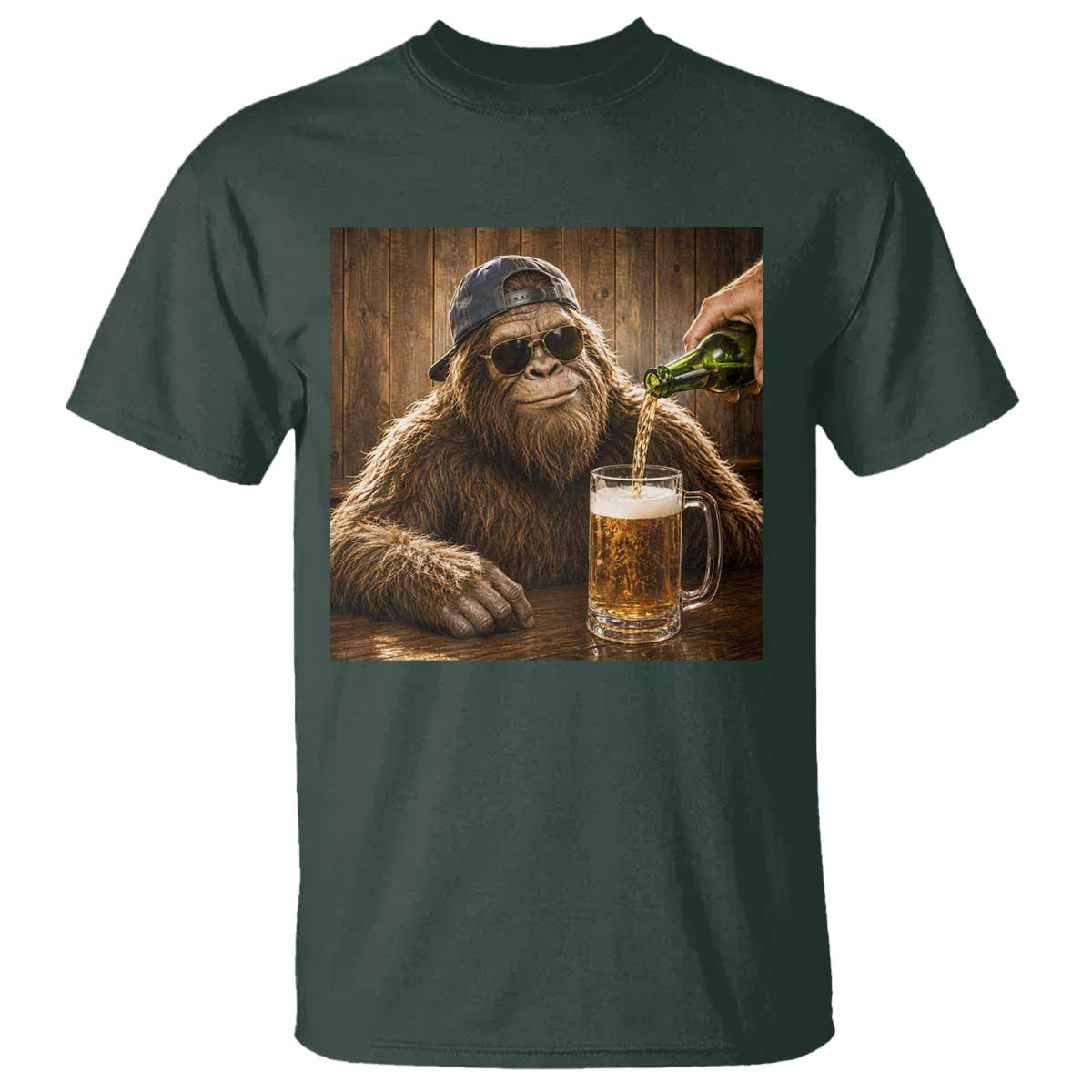 Funny Bigfoot Drinking Beer T Shirt Vintage Cool Sunglasses Sasquatch Pub Graphic