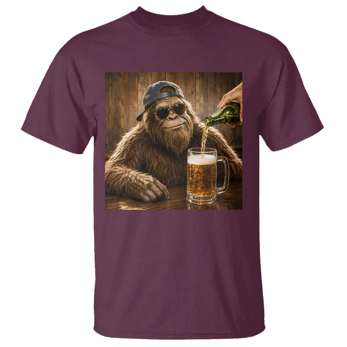 Funny Bigfoot Drinking Beer T Shirt Vintage Cool Sunglasses Sasquatch Pub Graphic
