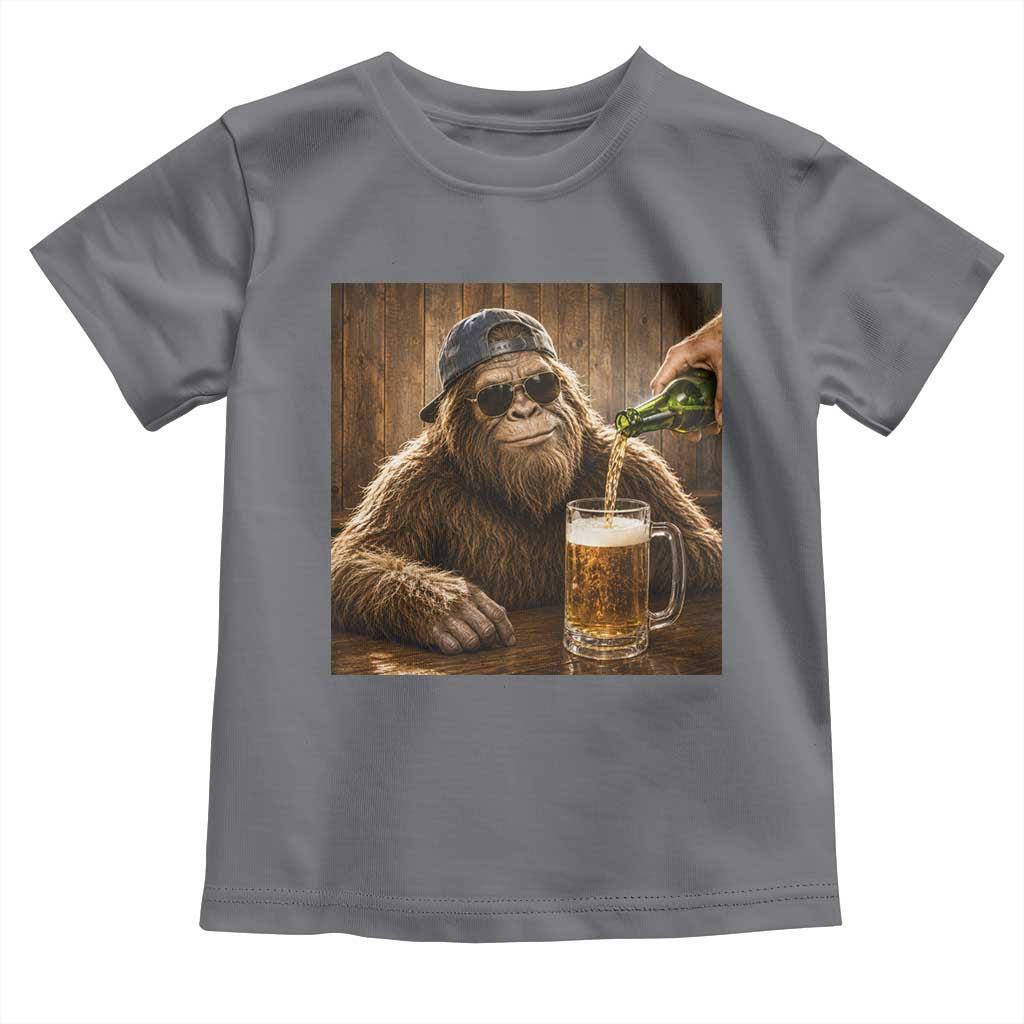 Funny Bigfoot Drinking Beer Toddler T Shirt Vintage Cool Sunglasses Sasquatch Pub Graphic