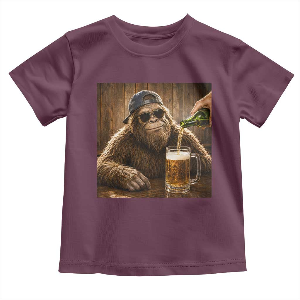 Funny Bigfoot Drinking Beer Toddler T Shirt Vintage Cool Sunglasses Sasquatch Pub Graphic