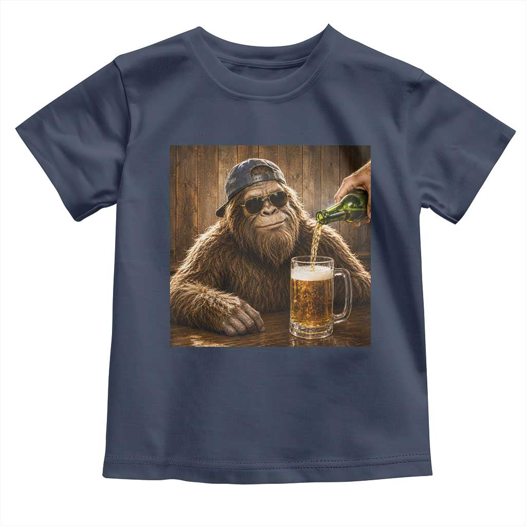 Funny Bigfoot Drinking Beer Toddler T Shirt Vintage Cool Sunglasses Sasquatch Pub Graphic
