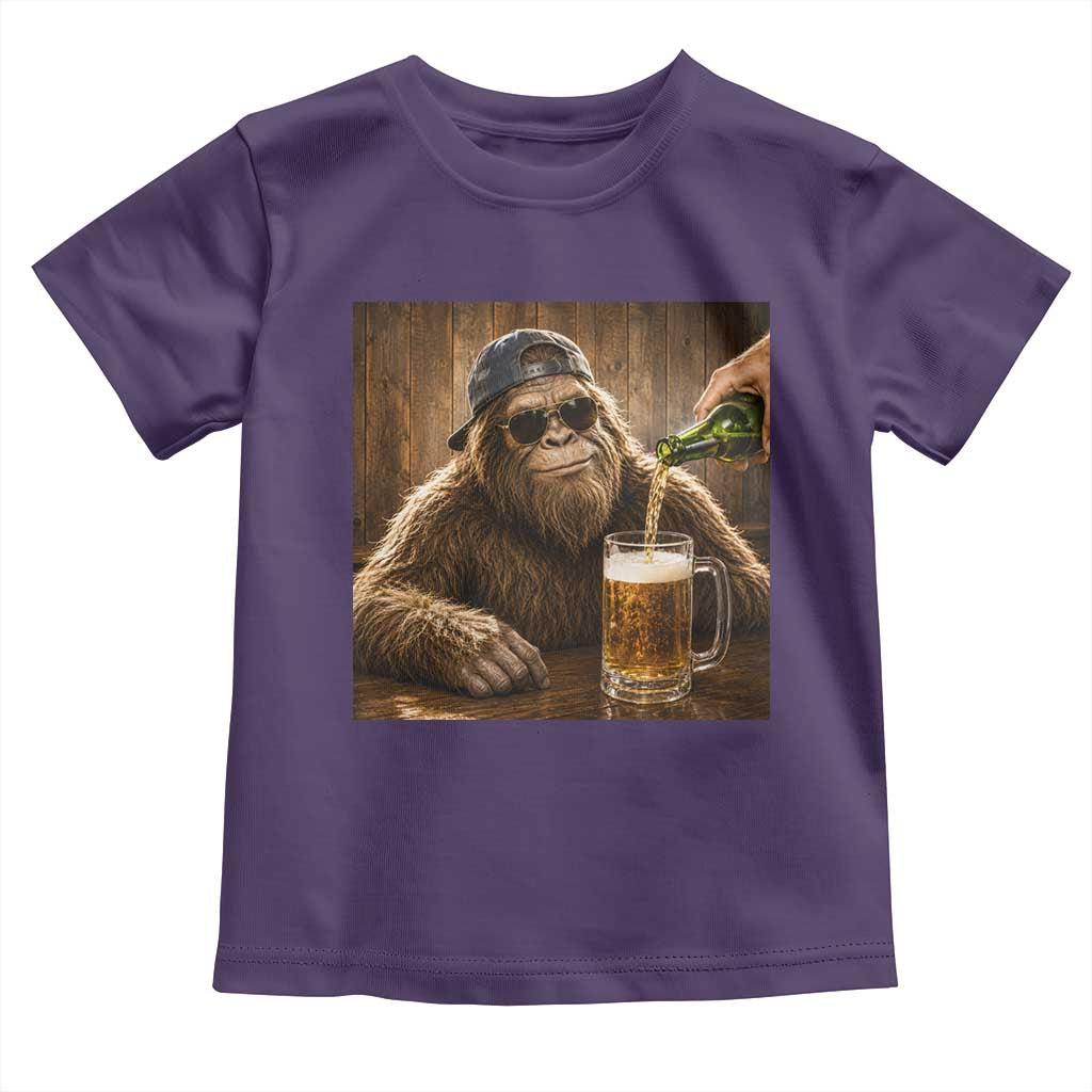 Funny Bigfoot Drinking Beer Toddler T Shirt Vintage Cool Sunglasses Sasquatch Pub Graphic