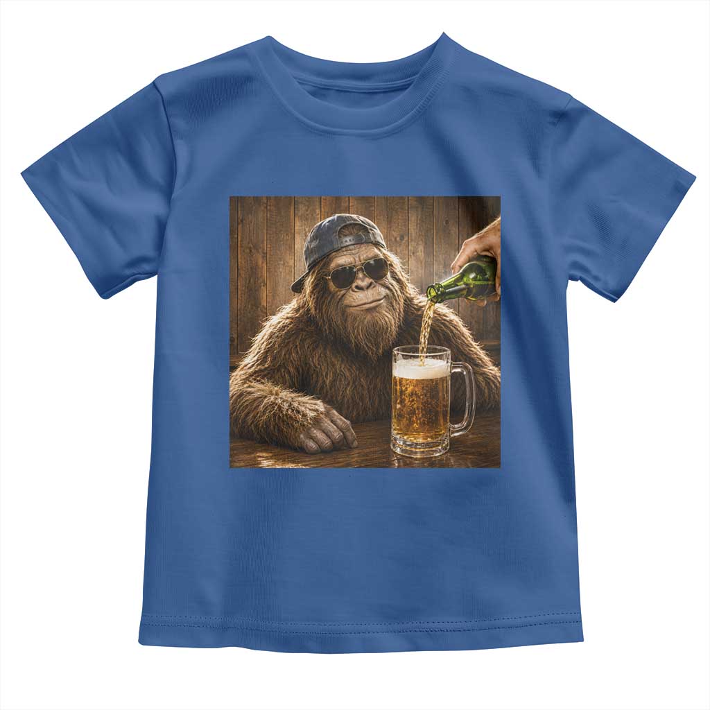 Funny Bigfoot Drinking Beer Toddler T Shirt Vintage Cool Sunglasses Sasquatch Pub Graphic