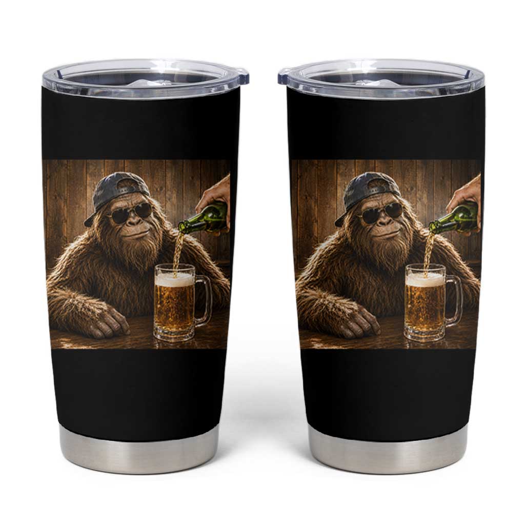Funny Bigfoot Drinking Beer Tumbler Cup Vintage Cool Sunglasses Sasquatch Pub Graphic
