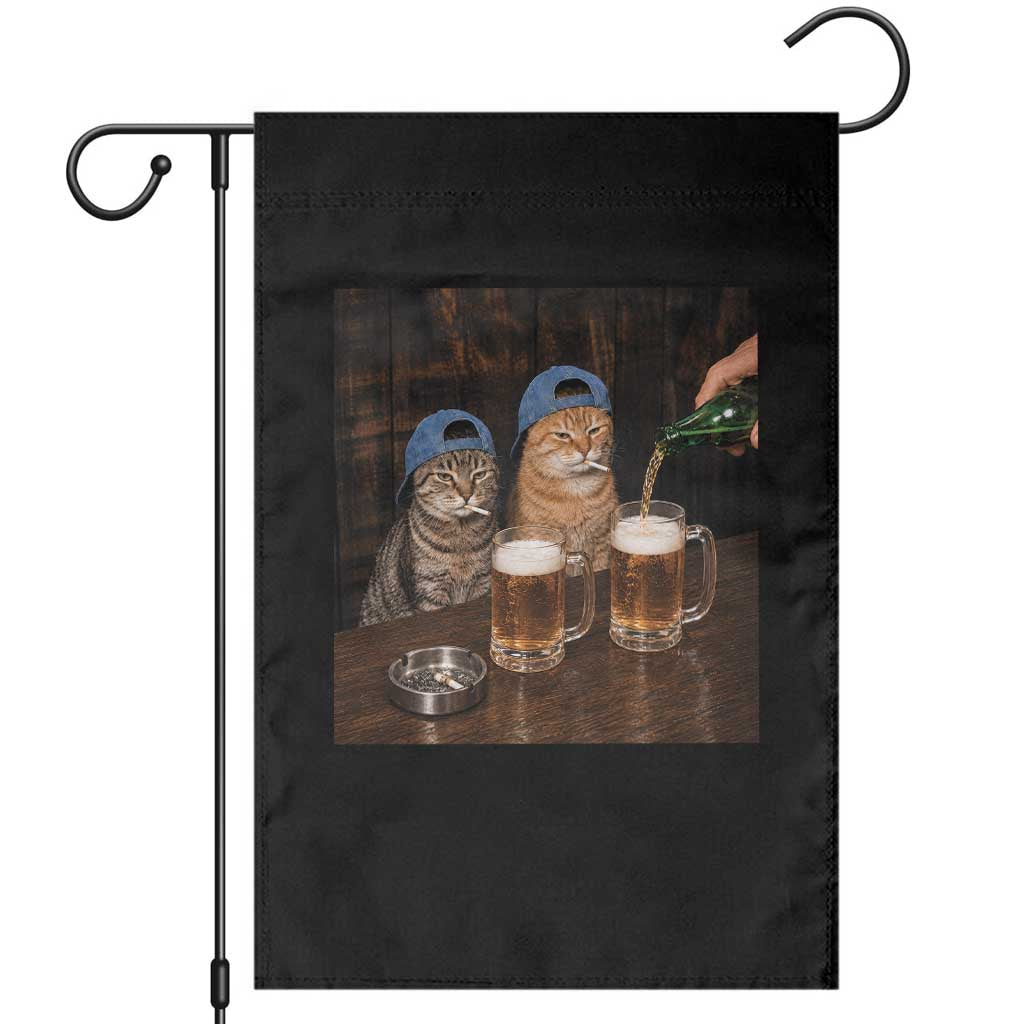 Funny Smoking Cats Drinking Beer at the Bar Garden Flag Funny Bad Boys Cigarette Kitty Gen Z Meme