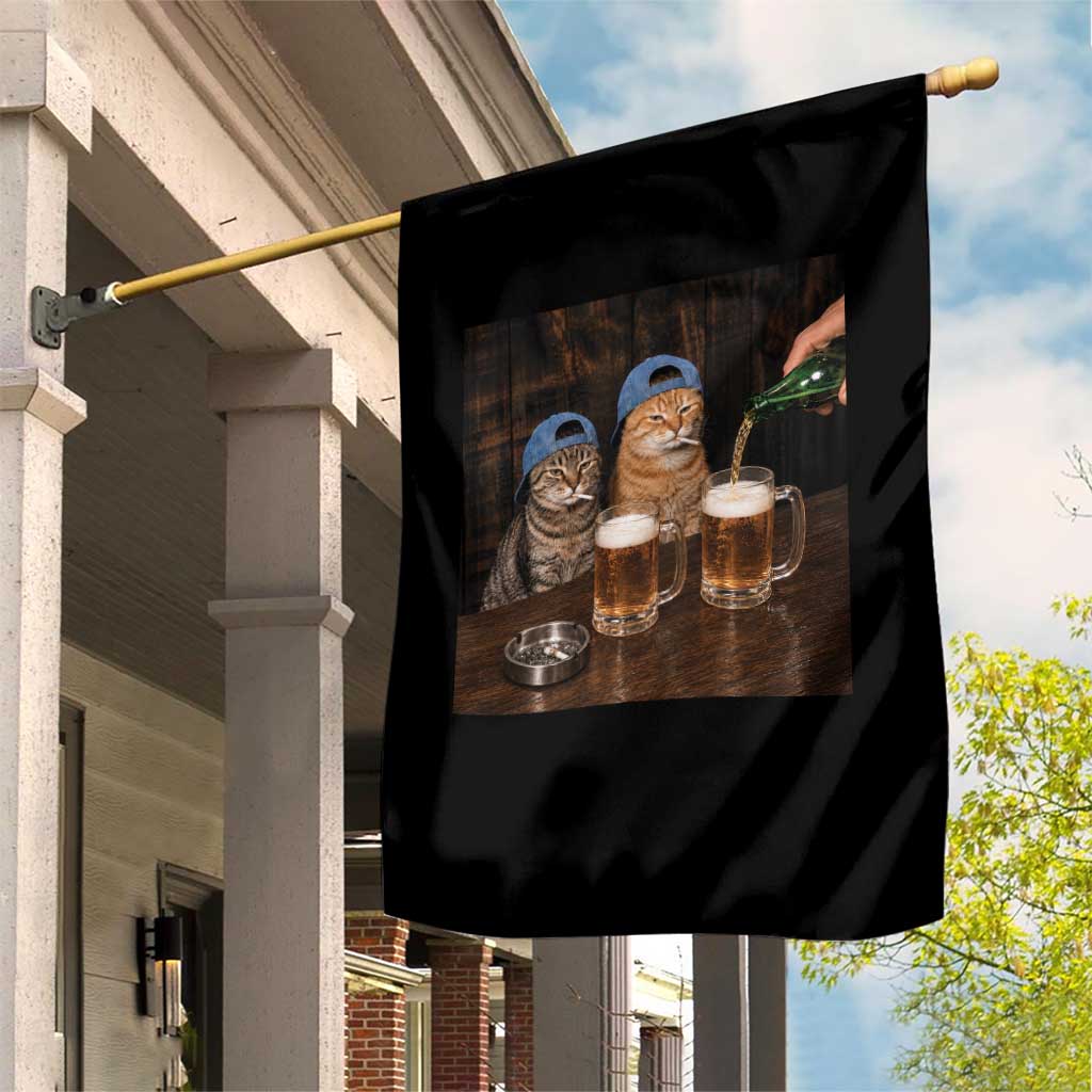 Funny Smoking Cats Drinking Beer at the Bar Garden Flag Funny Bad Boys Cigarette Kitty Gen Z Meme