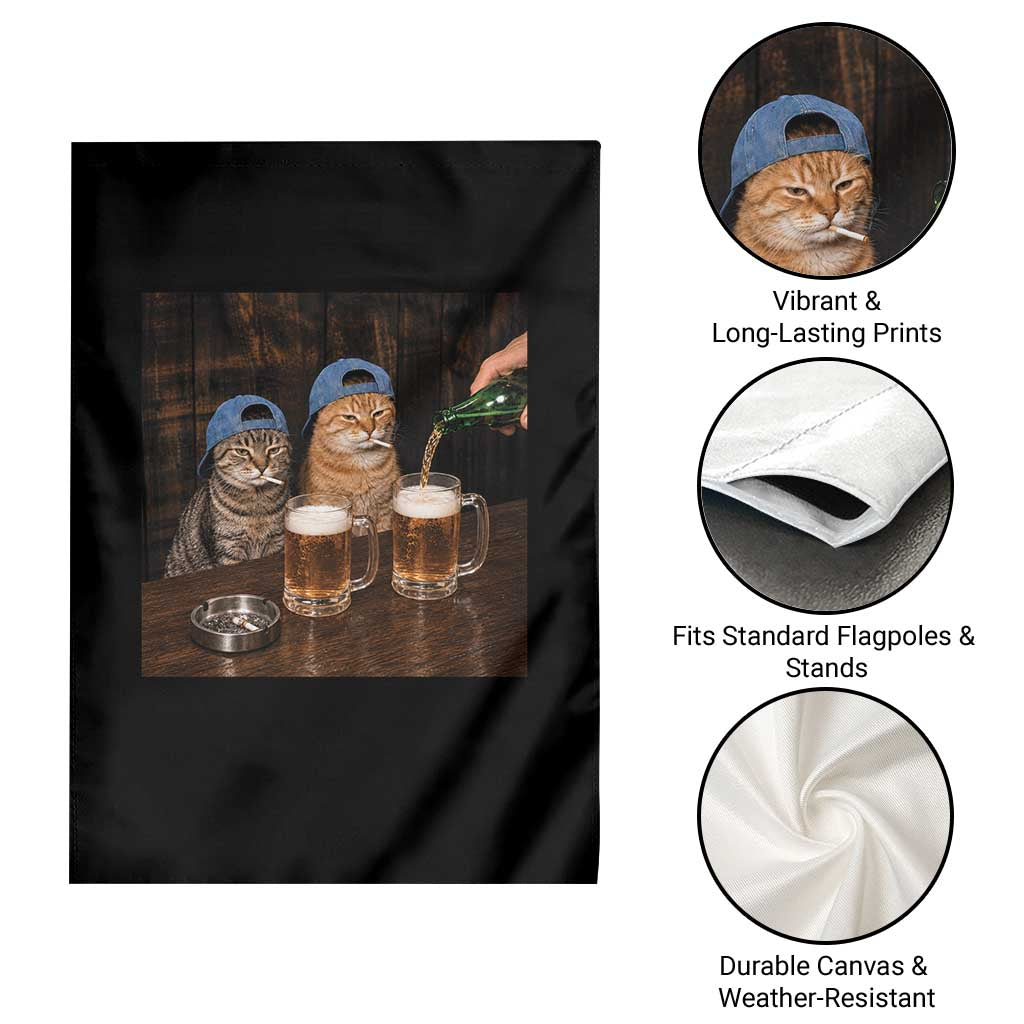 Funny Smoking Cats Drinking Beer at the Bar Garden Flag Funny Bad Boys Cigarette Kitty Gen Z Meme
