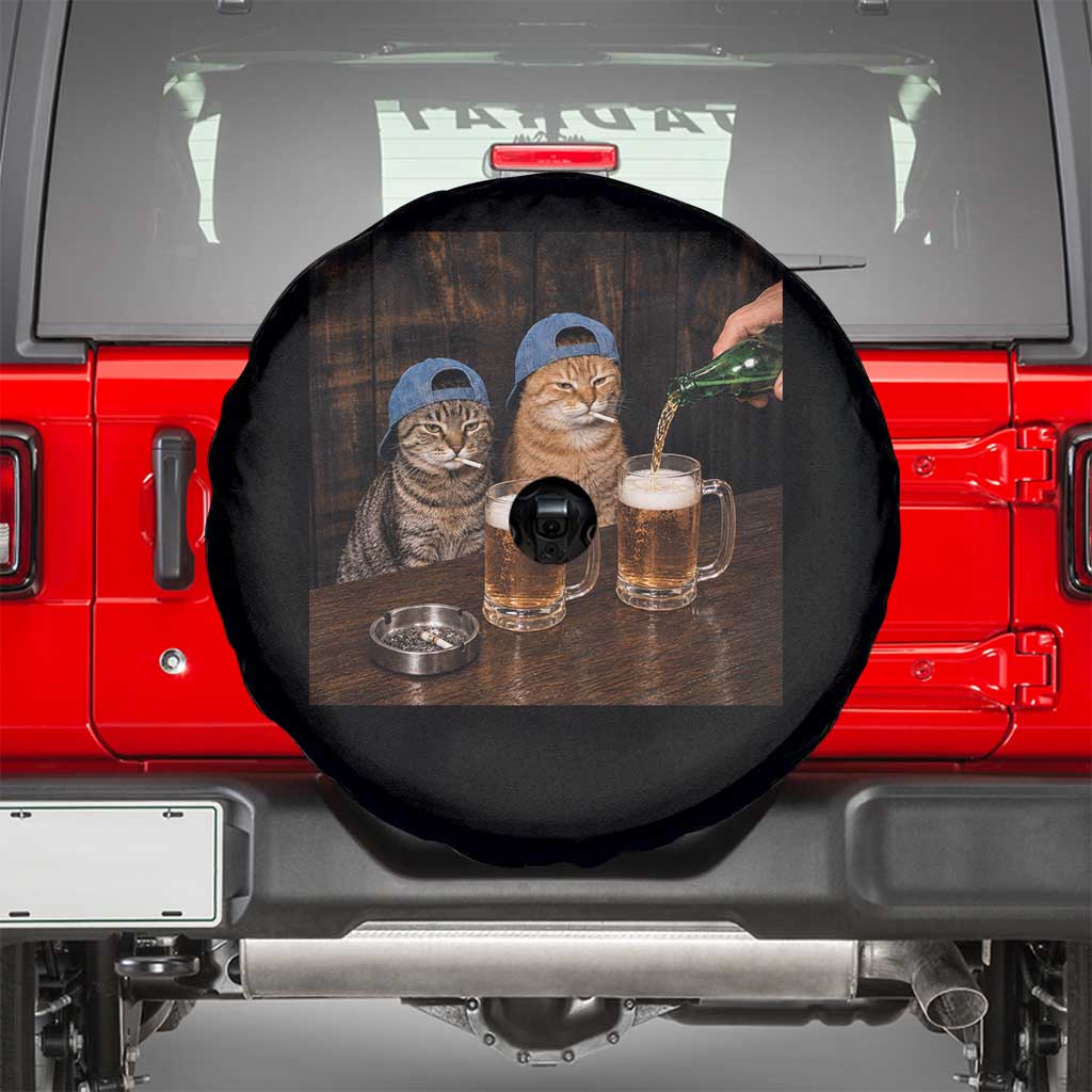 Funny Smoking Cats Drinking Beer at the Bar Spare Tire Cover Funny Bad Boys Cigarette Kitty Gen Z Meme