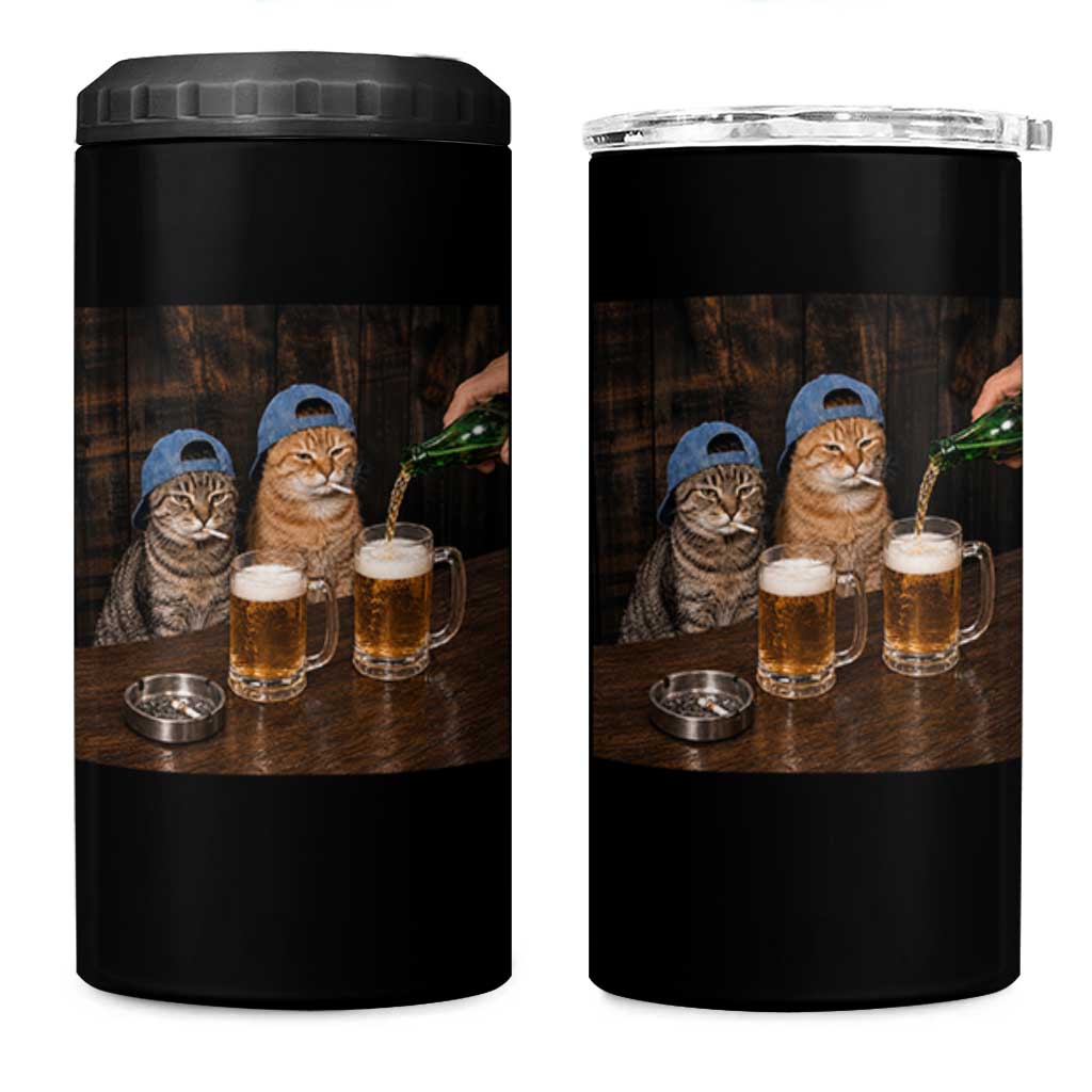 Funny Smoking Cats Drinking Beer at the Bar 4 in 1 Can Cooler Tumbler Funny Bad Boys Cigarette Kitty Gen Z Meme