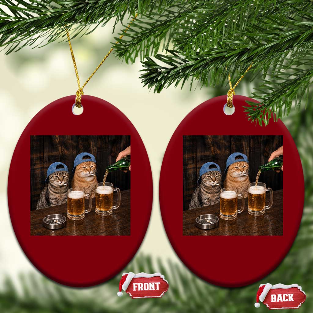 Funny Smoking Cats Drinking Beer at the Bar Ceramic Ornament Funny Bad Boys Cigarette Kitty Gen Z Meme