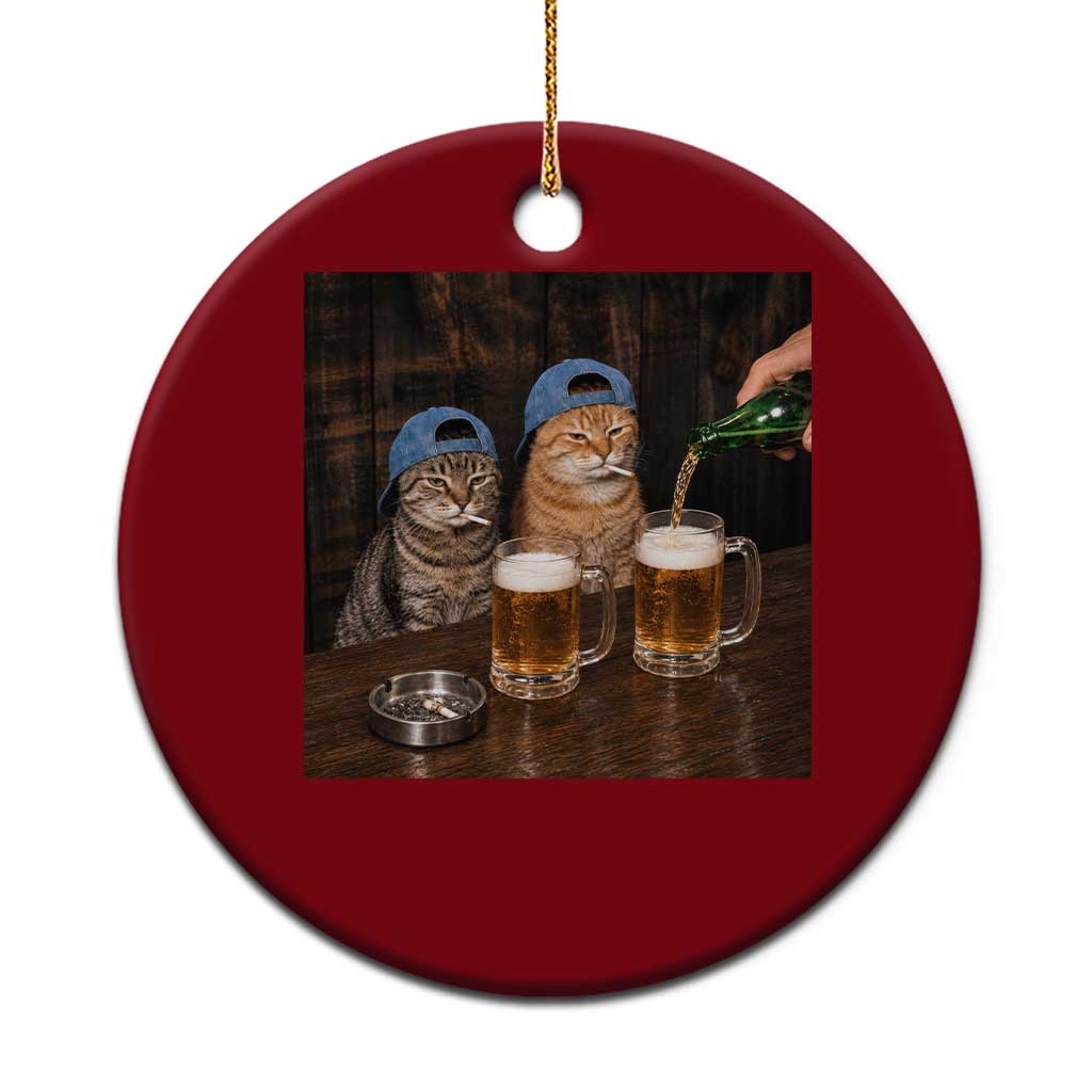Funny Smoking Cats Drinking Beer at the Bar Ceramic Ornament Funny Bad Boys Cigarette Kitty Gen Z Meme