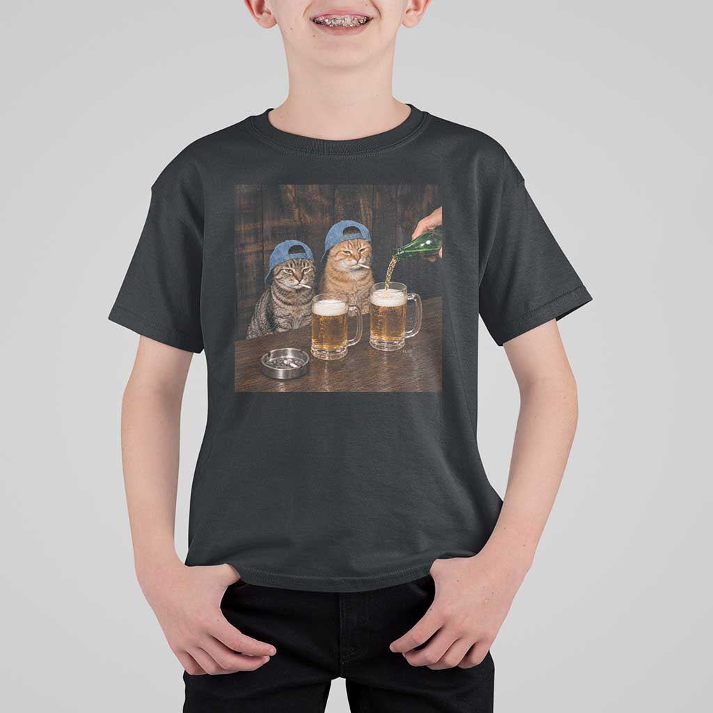 Funny Smoking Cats Drinking Beer at the Bar T Shirt For Kid Funny Bad Boys Cigarette Kitty Gen Z Meme