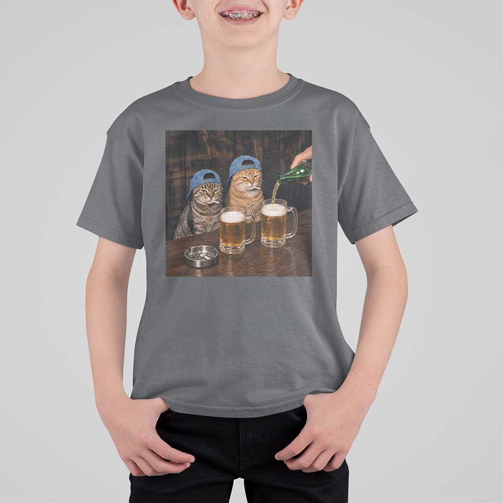Funny Smoking Cats Drinking Beer at the Bar T Shirt For Kid Funny Bad Boys Cigarette Kitty Gen Z Meme
