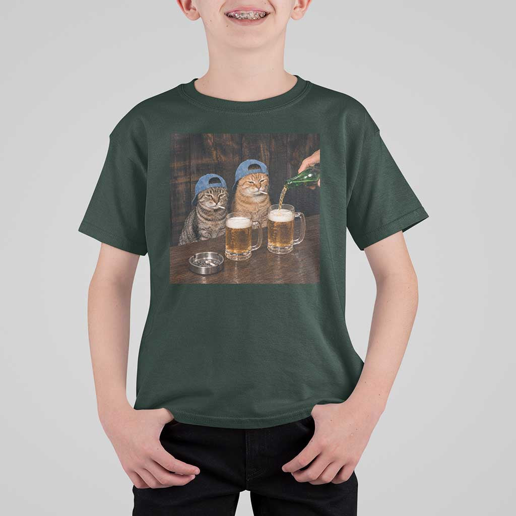 Funny Smoking Cats Drinking Beer at the Bar T Shirt For Kid Funny Bad Boys Cigarette Kitty Gen Z Meme