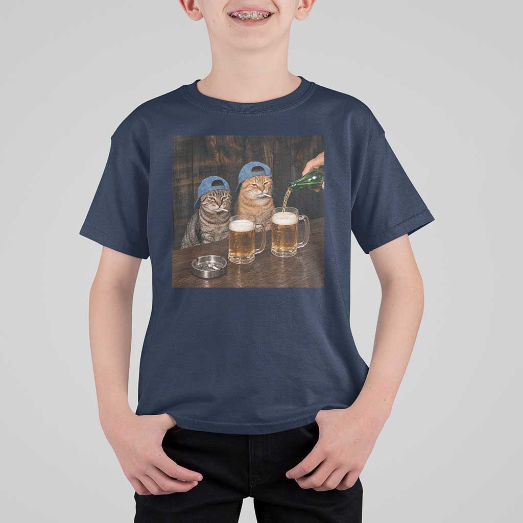 Funny Smoking Cats Drinking Beer at the Bar T Shirt For Kid Funny Bad Boys Cigarette Kitty Gen Z Meme