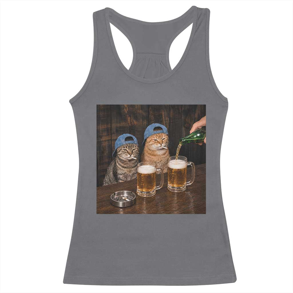 Funny Smoking Cats Drinking Beer at the Bar Racerback Tank Top Funny Bad Boys Cigarette Kitty Gen Z Meme