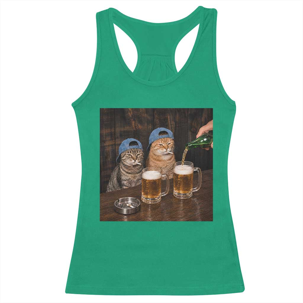 Funny Smoking Cats Drinking Beer at the Bar Racerback Tank Top Funny Bad Boys Cigarette Kitty Gen Z Meme