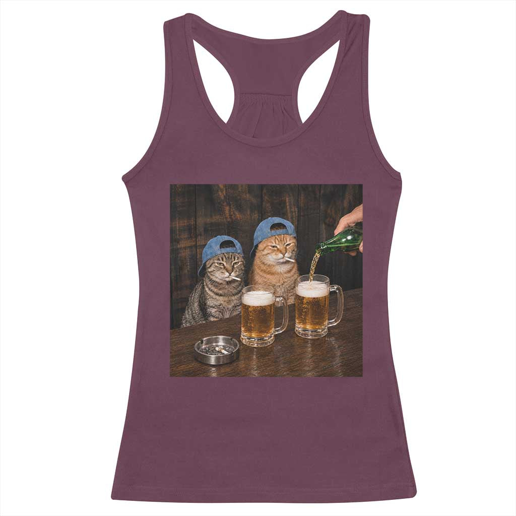 Funny Smoking Cats Drinking Beer at the Bar Racerback Tank Top Funny Bad Boys Cigarette Kitty Gen Z Meme