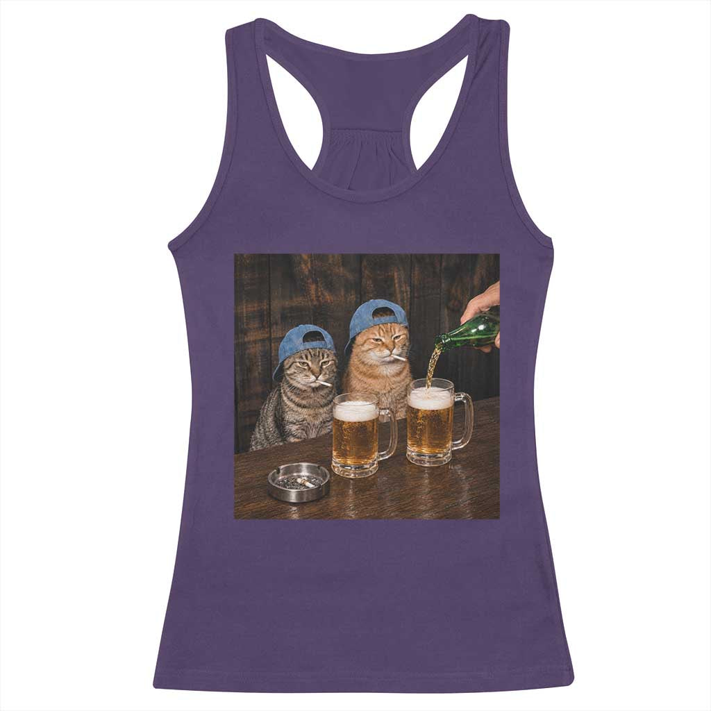 Funny Smoking Cats Drinking Beer at the Bar Racerback Tank Top Funny Bad Boys Cigarette Kitty Gen Z Meme