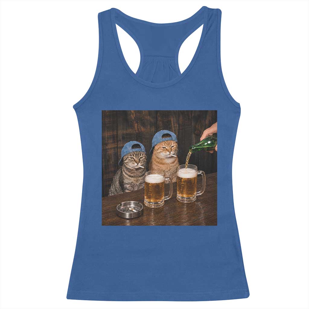 Funny Smoking Cats Drinking Beer at the Bar Racerback Tank Top Funny Bad Boys Cigarette Kitty Gen Z Meme