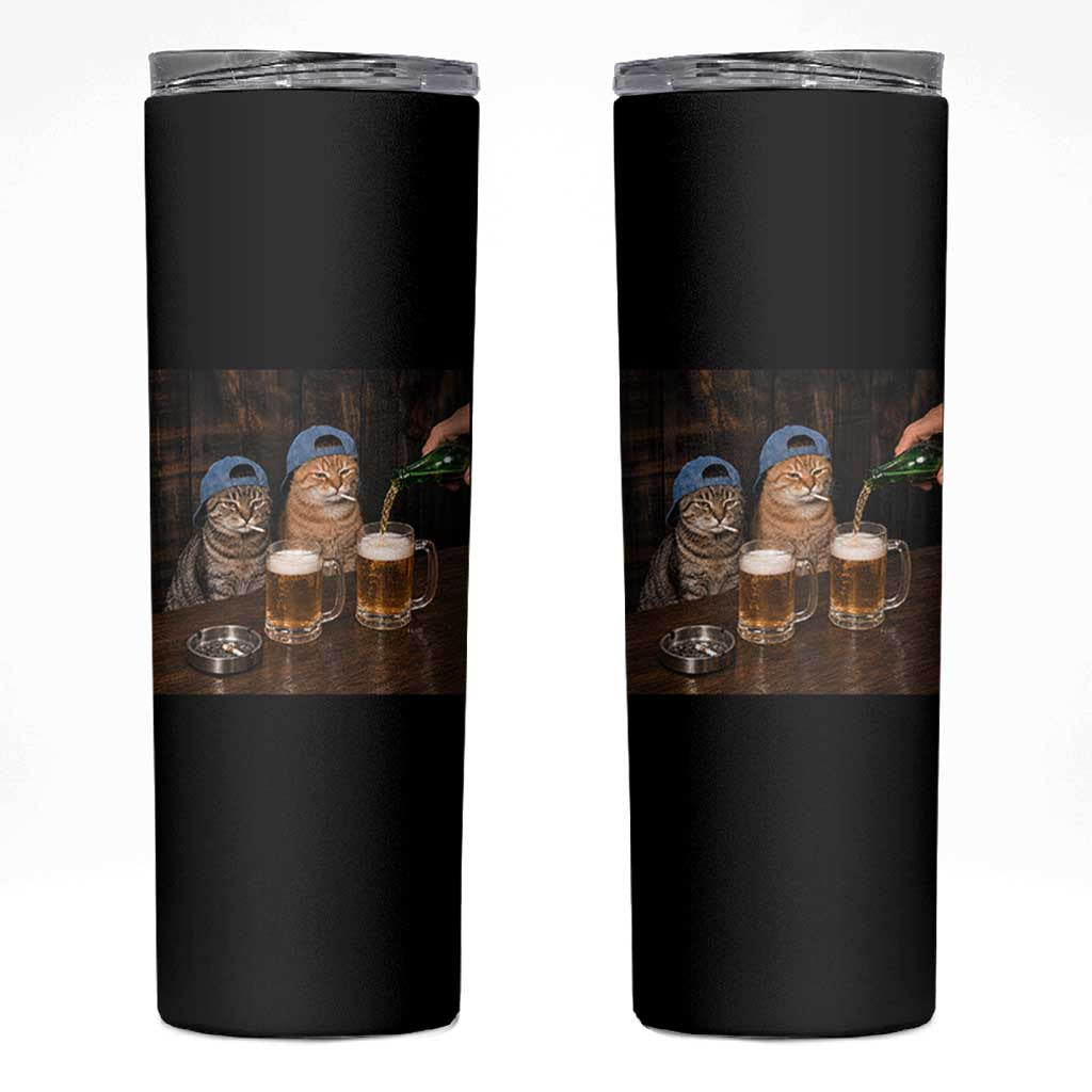 Funny Smoking Cats Drinking Beer at the Bar Skinny Tumbler Funny Bad Boys Cigarette Kitty Gen Z Meme