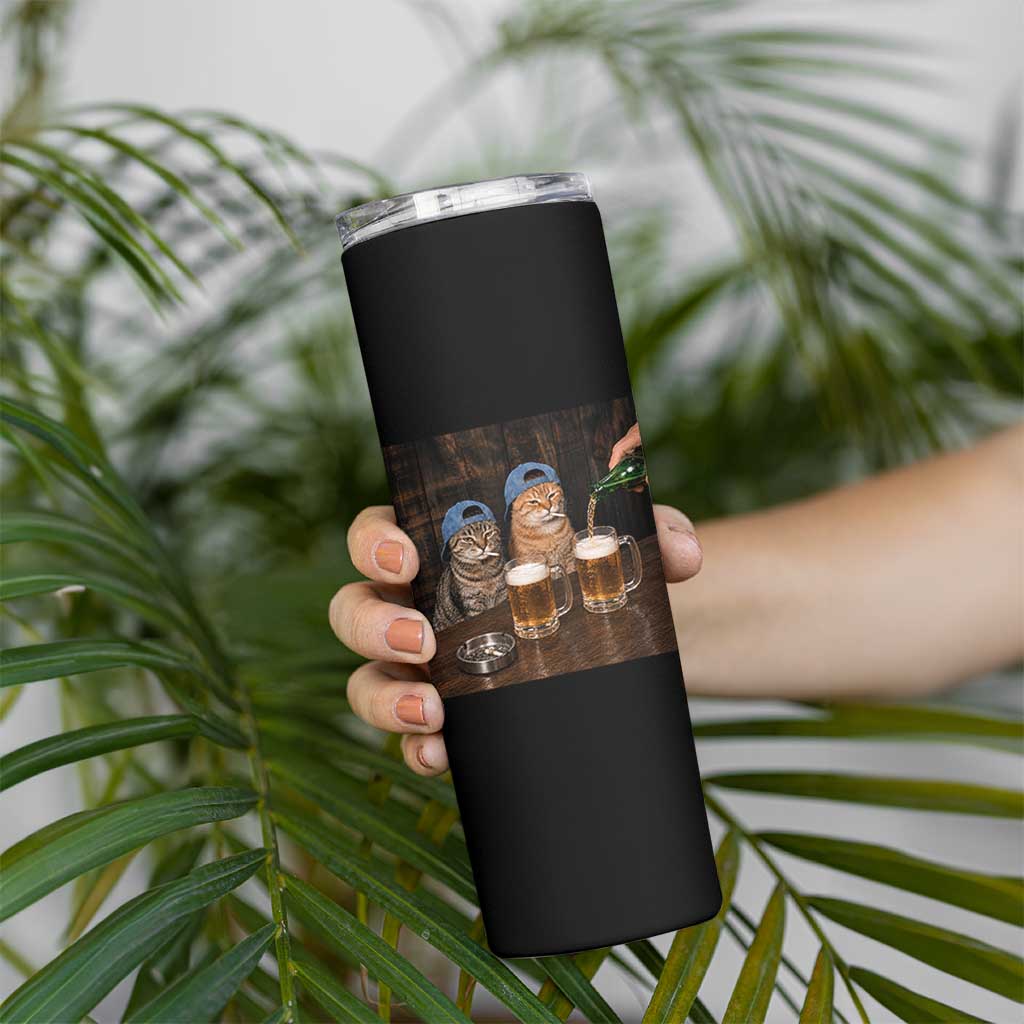 Funny Smoking Cats Drinking Beer at the Bar Skinny Tumbler Funny Bad Boys Cigarette Kitty Gen Z Meme
