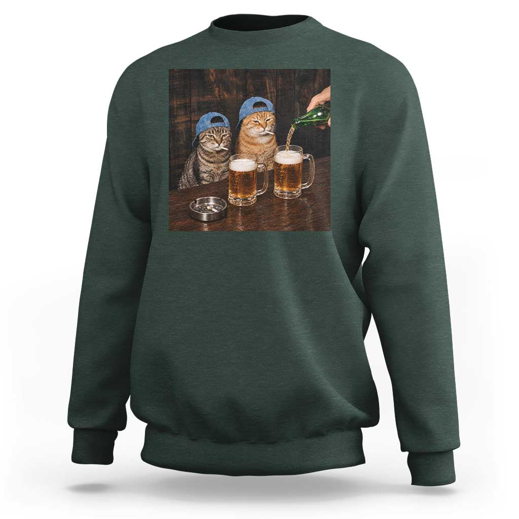 Funny Smoking Cats Drinking Beer at the Bar Sweatshirt Funny Bad Boys Cigarette Kitty Gen Z Meme